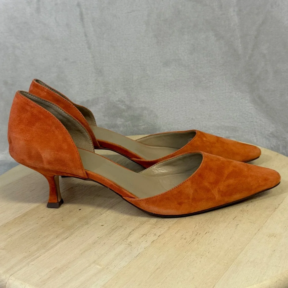Ann Taylor Orange Suede d'Orsay Kitten Heel Pointed Toe Pumps Size 9.5M